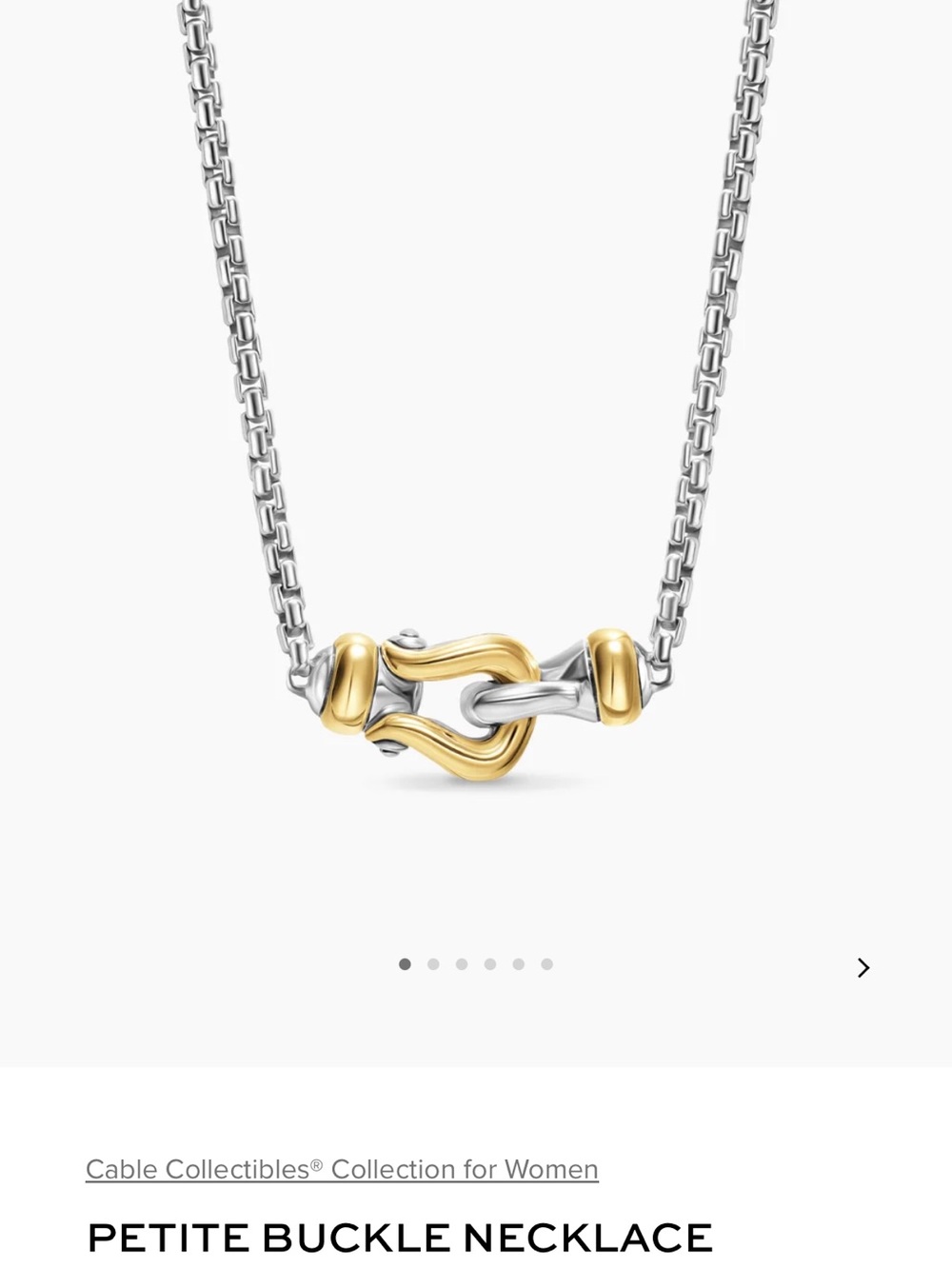 AUTHENTIC David Yurman Two-Tone Petite Buckle Necklace in Gold and Silver